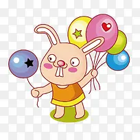 矢量卡通可爱气球小兔子