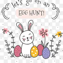 复活节手绘彩蛋与兔子