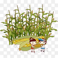 玉米地里的卡通儿童