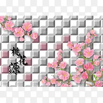 樱花方格子素材背景