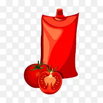 番茄和红色袋装番茄汁