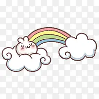 卡通线条图案彩虹云朵小兔子