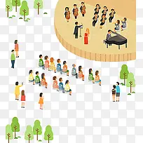 手绘钢琴演奏音乐会听众