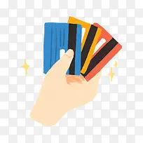 一双手拿着三张不同颜色的银行卡