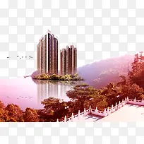 地产海报湖畔房景