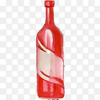 手绘红色酒瓶瓶子