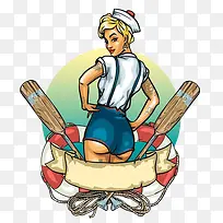卡通带水手帽的女性