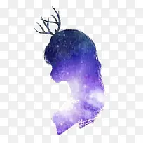 紫色长发女侧面剪影