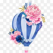 蓝色卡通涂鸦热气球植物