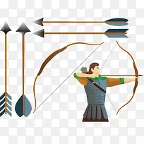 矢量卡通弓箭手和各种形状的箭