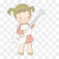 弹吉他的小女孩矢量图