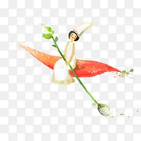 水彩矢量手绘花仙子素材