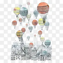 城市热气球主题插画