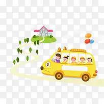 儿童坐校车去学校