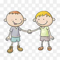 卡通小孩两人手握手