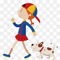 世界步行日散步的女孩和小狗