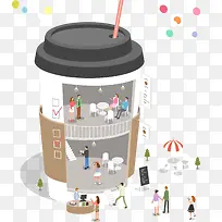 2.5D矢量创意立体咖啡杯插画