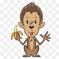手绘卡通猴子吃香蕉