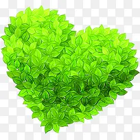 创意合成水彩绿色的爱心形状树叶