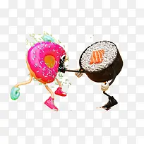甜甜圈寿司拳击插画