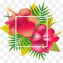 红色热带花朵标题框