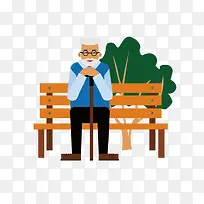 坐在公园长椅上的老爷爷