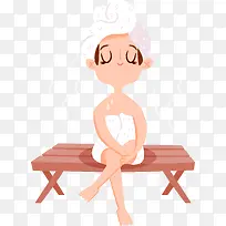 蒸桑拿的卡通女孩