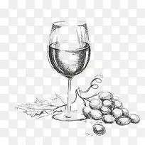 素描画一杯葡萄酒