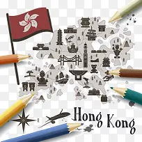 手绘香港旅游路线指南图