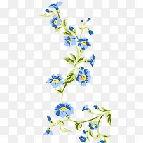 蓝色典雅手绘水墨花朵