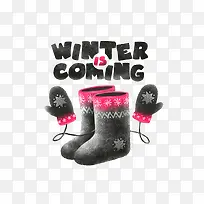 黑色手绘冬季保暖鞋子手套
