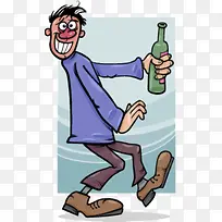 卡通人物插图喝醉酒的男人