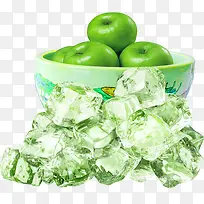 绿色冰块冰冻水果