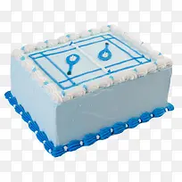 蓝色长方形羽毛球场地生日蛋糕