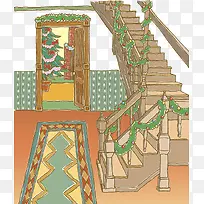 装饰插图圣诞节装饰楼梯间