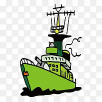 手绘绿色帆船