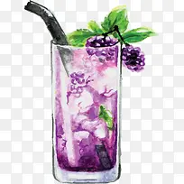 水彩紫色手绘果汁