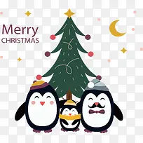 圣诞节开心的企鹅一家人