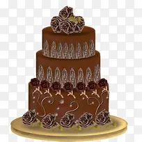 三层巧克力蛋糕深色玫瑰装饰