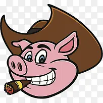 卡通可爱的西部牛仔猪头抽雪茄插