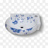 蓝色花纹洗手盆圆形