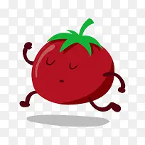 红色眯着眼睛行走的番茄