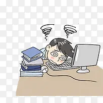 卡通工作认真的人