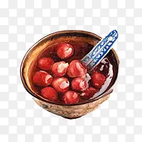 红豆汤圆手绘画素材图片