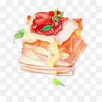 草莓味鸡蛋糕手绘画素材图片