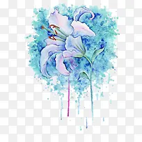 蓝色水彩花卉插画艺术
