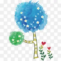 涂鸦蓝色大树花朵效果