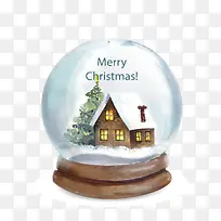 水彩手绘圣诞小屋水晶球
