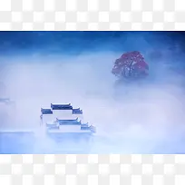 白色浓雾古典房屋海报背景