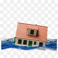 洪灾中淹没倒塌的房屋